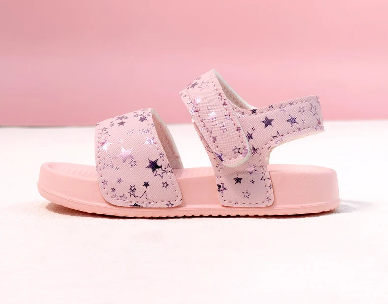 Girls' Shiny Star Outdoor Sandals Summer Printed Soft-Soled Non-slip Slippers Open-Toe Durable Baby Beach Shoes
