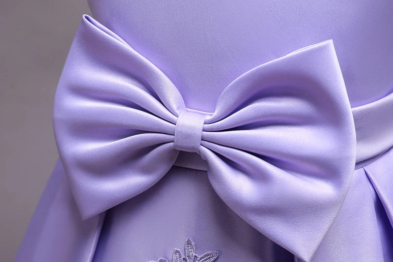 Baby Girl Bow Flower Dress 2-10 Year Children Girl Wedding Birthday Party Princess Dresses Kids Girl Gown Costume Clothing