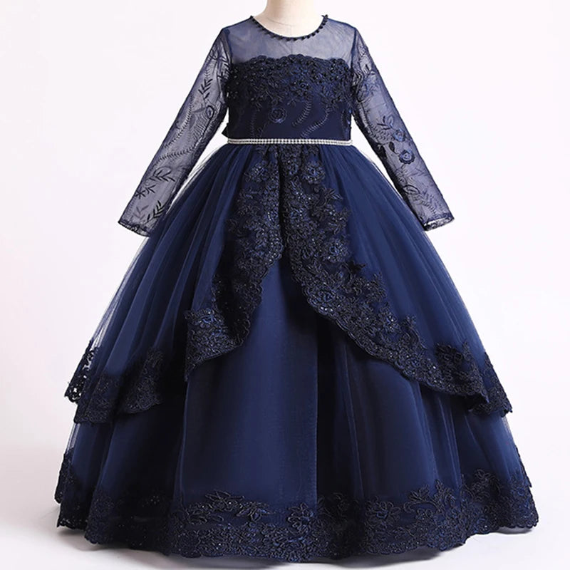 Girls Lace Full Sleeve Princess Dress Kids First Communion Dresses