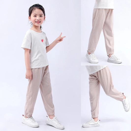 Víctor Cotton Thin Breathable Pants Kids Solid Color Trousers