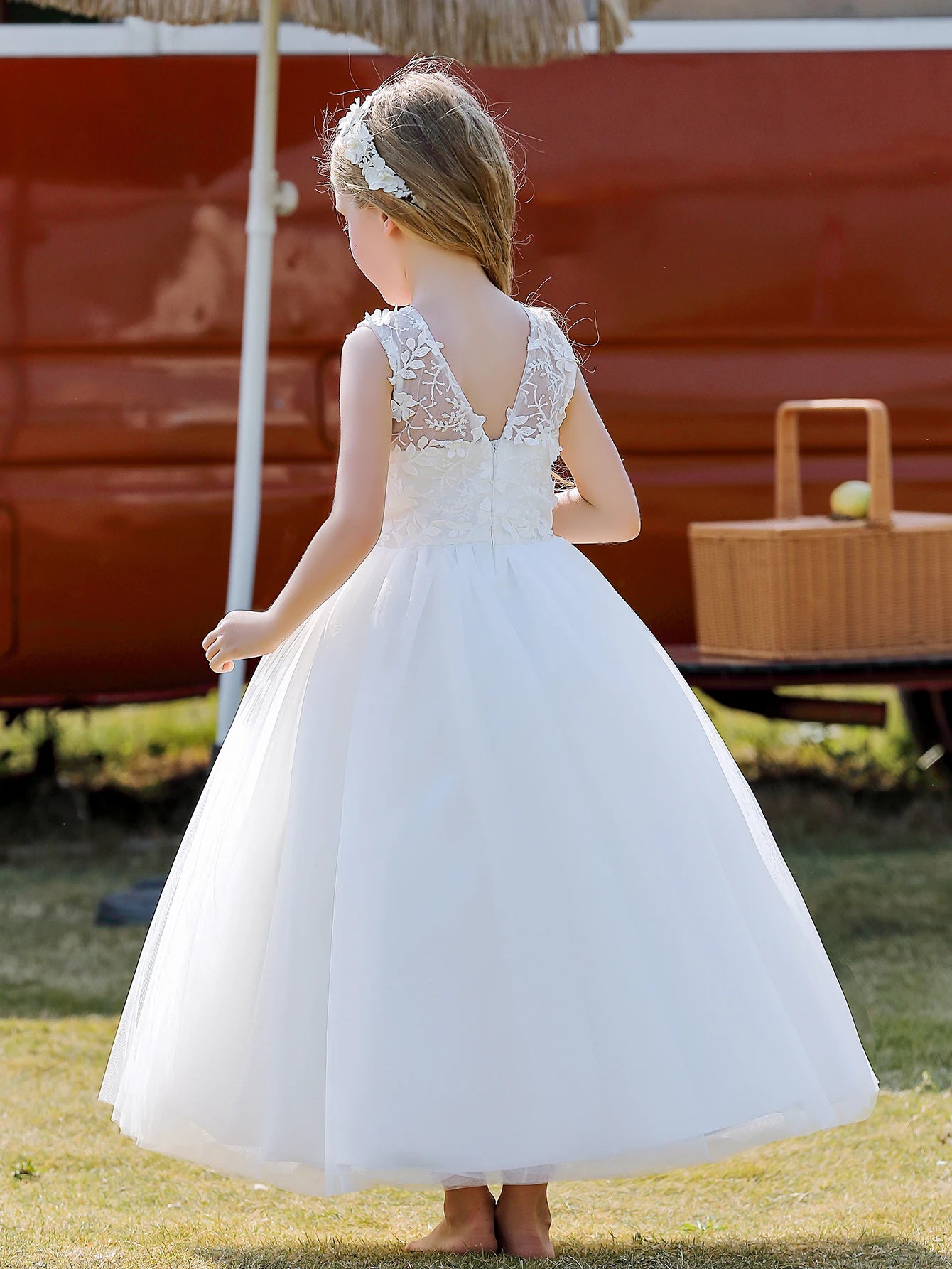 Soft Tulle Satin Floral Appliques Lace Elegant Wedding Party Princess Dress