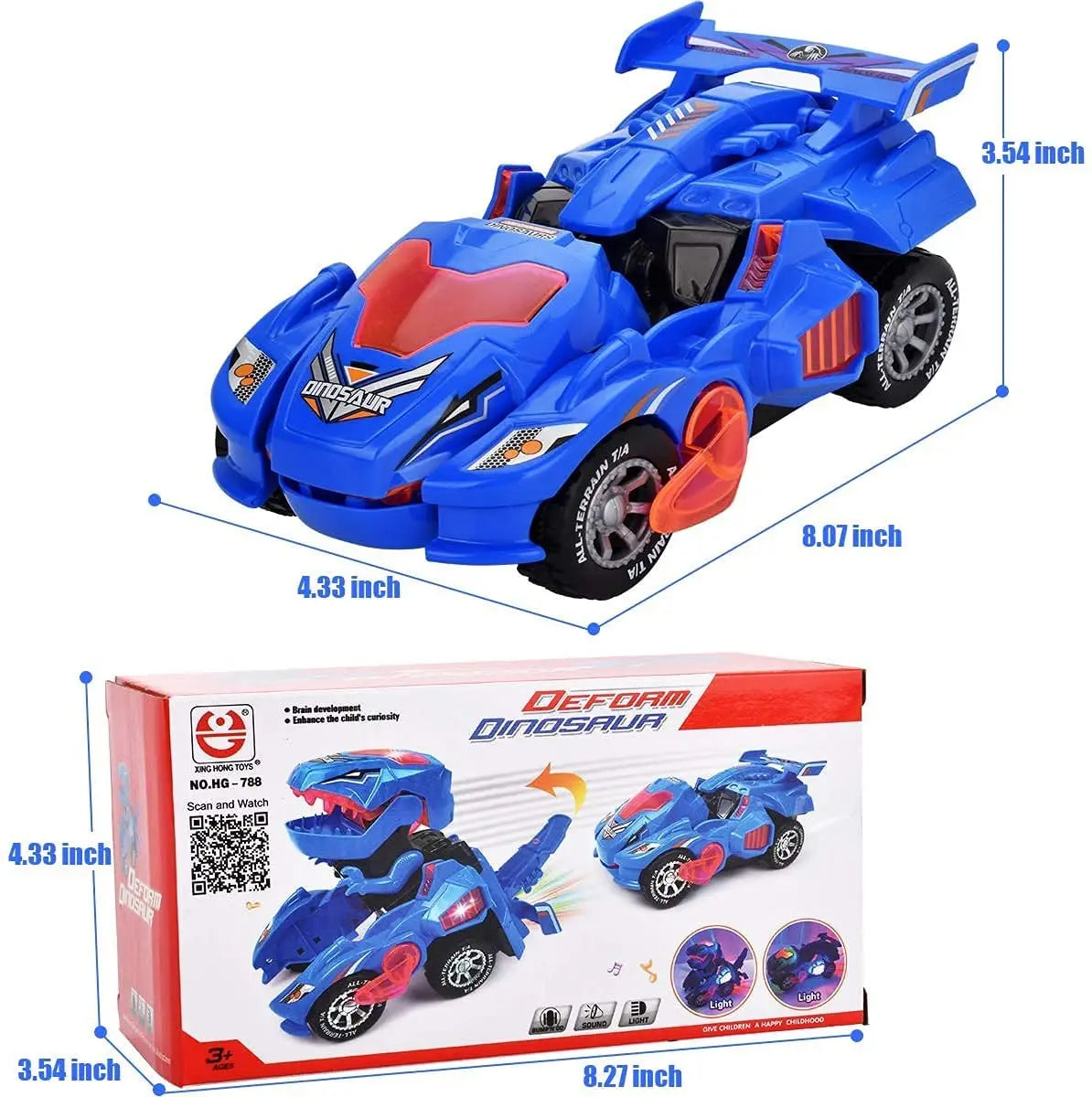Transforming Dinosaur Car Toy for Kids 4-6 Years
