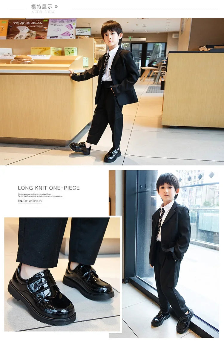Boys Leather Shoes Spring Autumn Fashion Kids Soft Sole Shoes School Student Performance Flats
