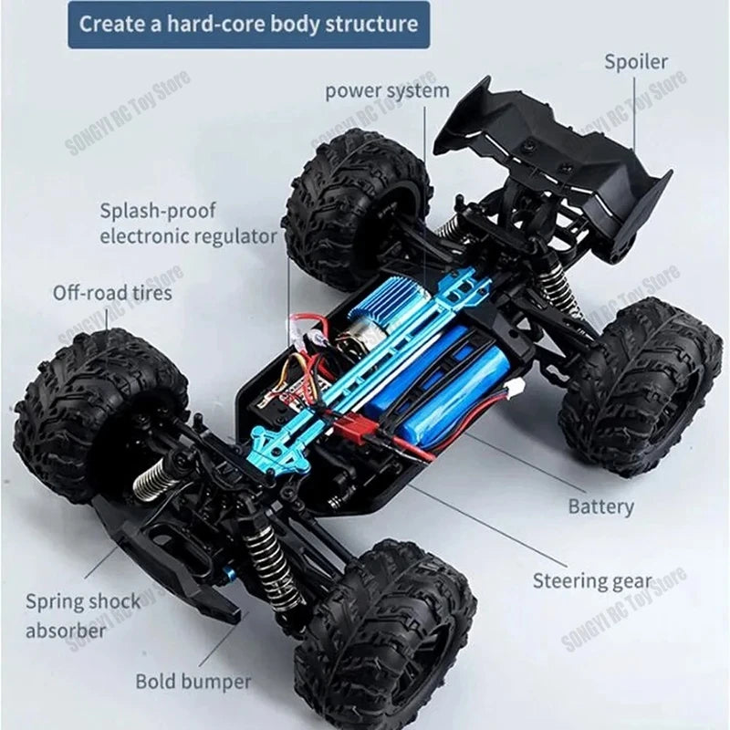 16103 Fast Rc Cars 50km/h 1/16 Off Road 4WD with LED Headlights,2.4G Waterproof Remote Control Monster Truck for Adults and Kids