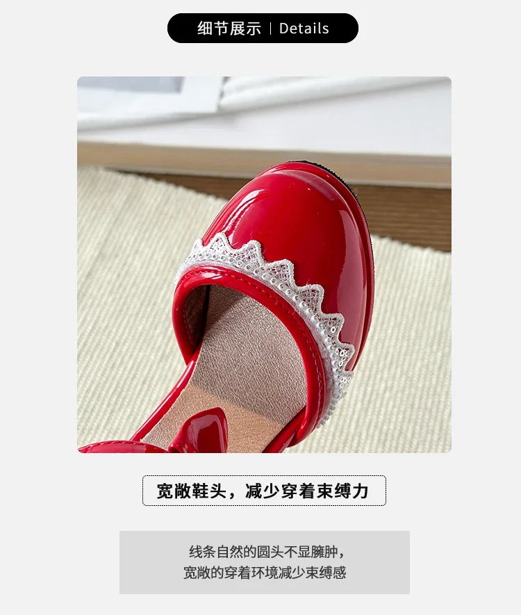 New Leather Shoes Fashion Versatile Comfort Girl Shoe Princess Exquisite Casual High-heeled Sandals Performance Classic Kid Shoe