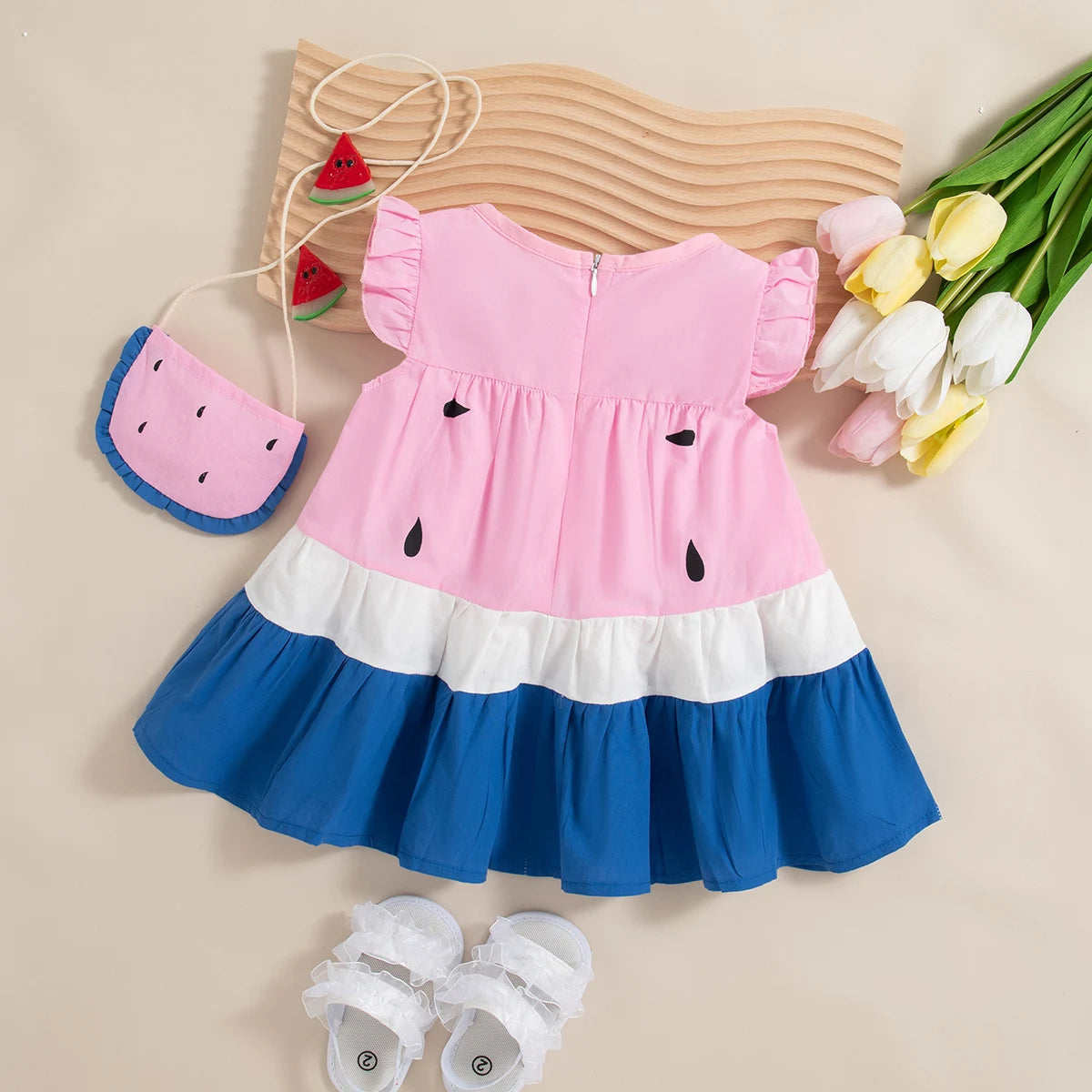 Amelia Baby Girl Summer Dress in Watermelon Style