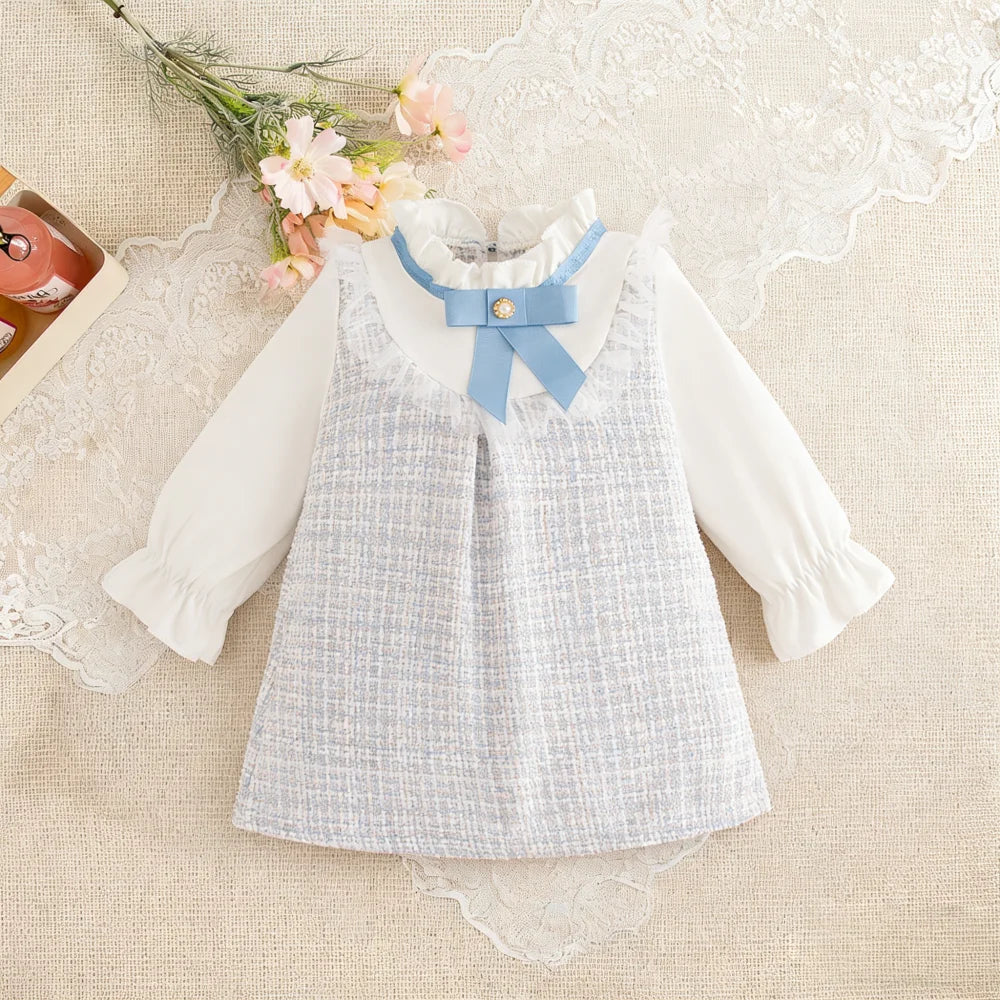 Baby Girl Dresses Spring/Fall Bow-Tie Plaid Long-Sleeve Girls' Dress Adorable Princess Baby Dress