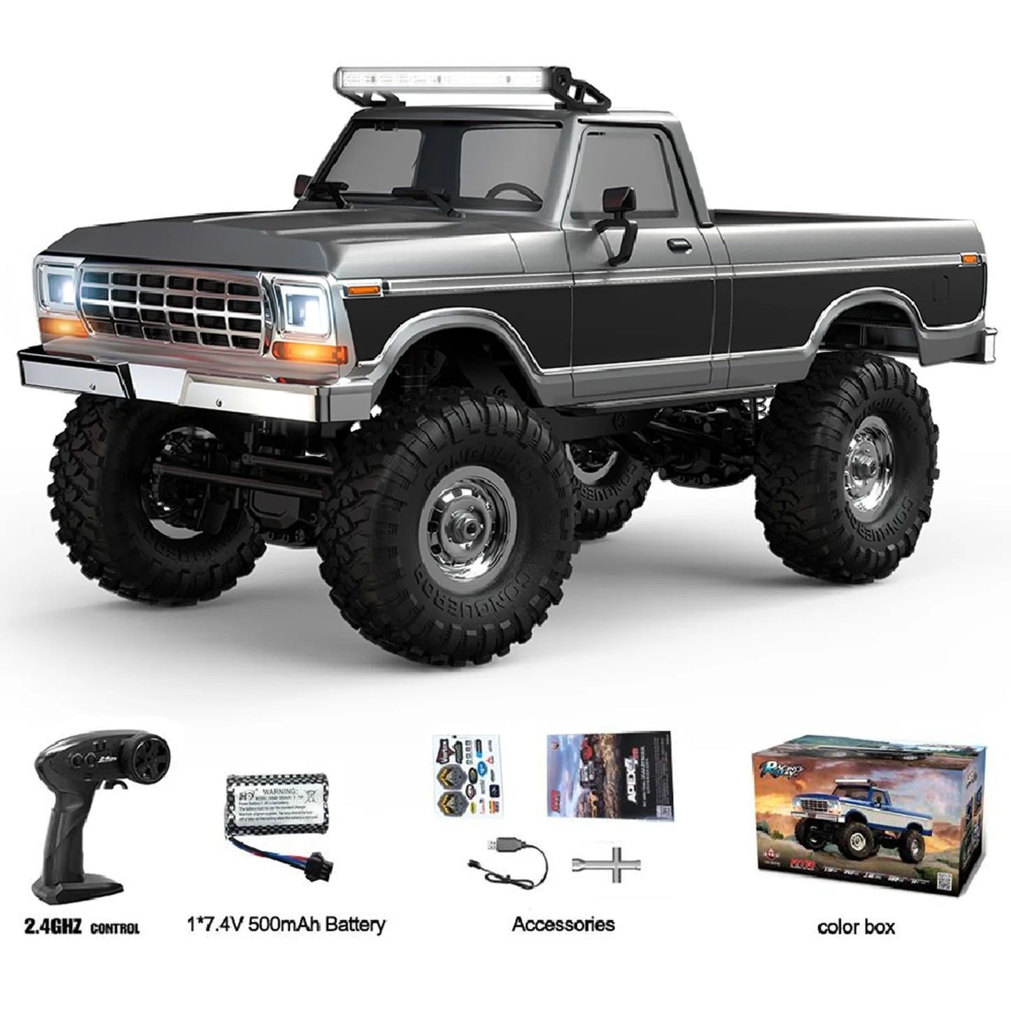 1:16 HBToys RC Car with Realistic LED Roof Light RC Crawler Vehicle R1611 4x4 Off-Road Full Functionality Alloy Drive Shaft