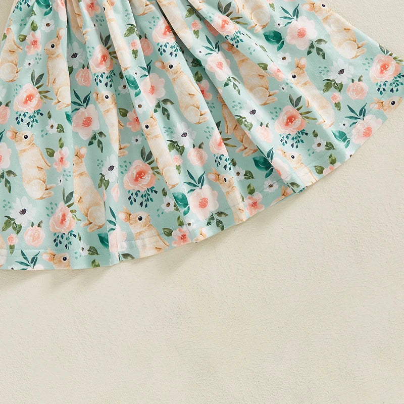 Tess Toddler Girl Easter Dress with Floral Bunny Print