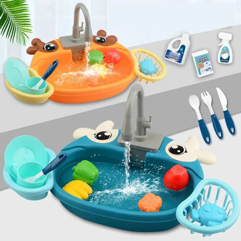 Toy Kitchen Set for Toddlers with Electric Circulating Water, Dishwasher Sink, Imaginative Pretend Play