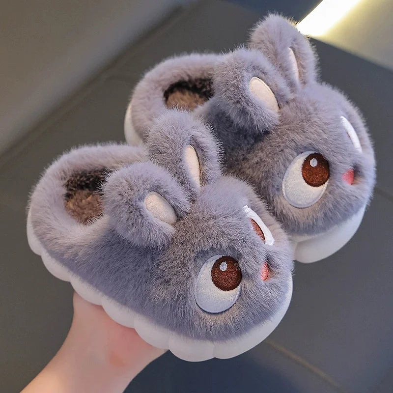 Kids Non-Slip Cotton Slippers with Cute Rabbit Design