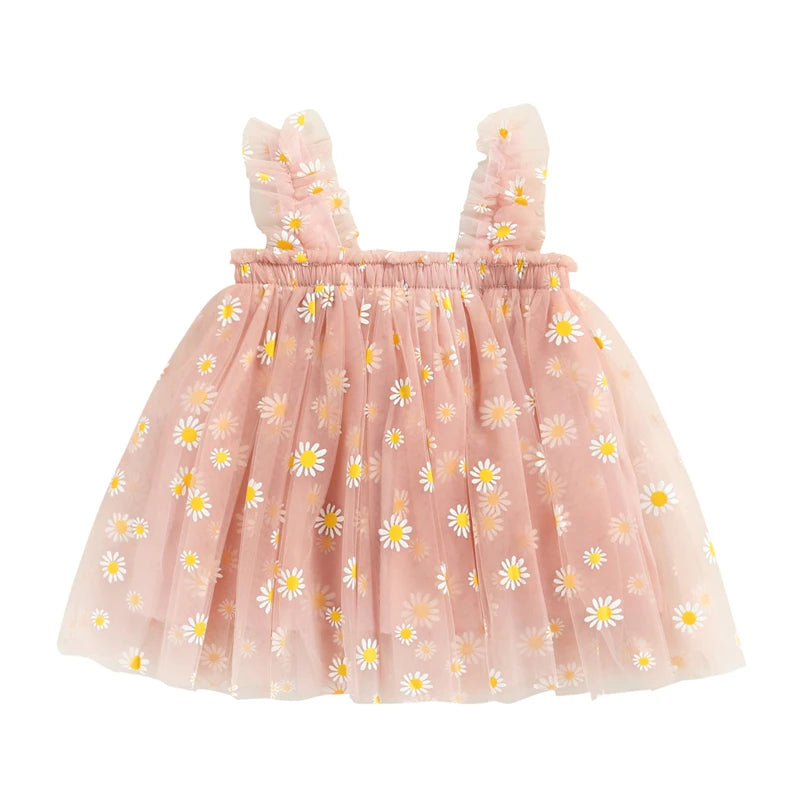 Toddler Dress Kids Girls Party 2023 Summer Sleeveless Daisy Floral Tutu Dress