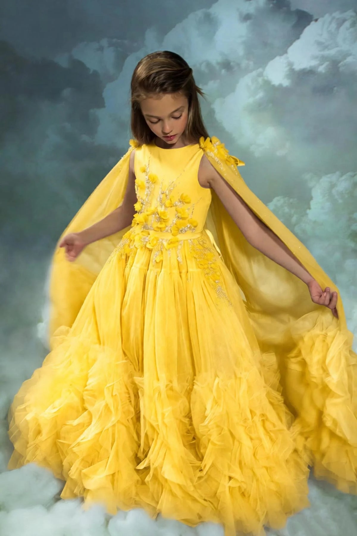 Blush Pink Flower Girl Dresses With Cape Customized Floral Ruffles Princess Baby Girl's Birthday Party Gowns Kids Pageant Dress