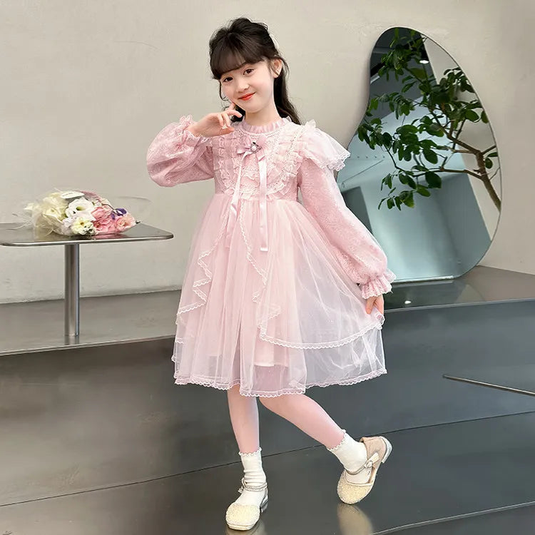 2025 Spring Autumn 3-14 years Children England Style Princess Long Sleeve Dress