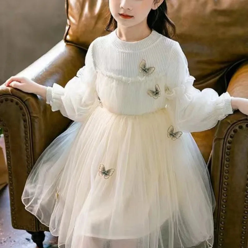 2023Girls' Autumn Winter New Fashion Half High Neck Long Sleeve Dress