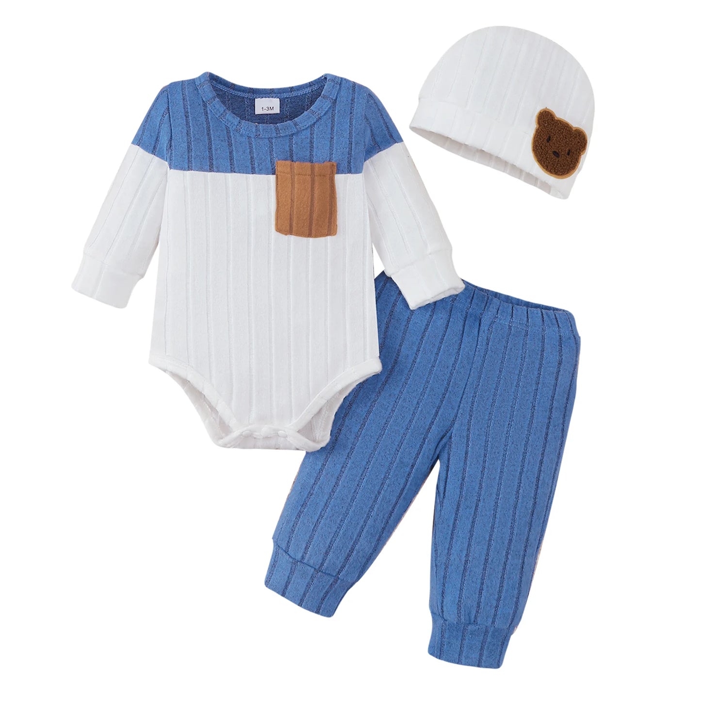 Boy Color Blocked Pants Set with Hat for Infants