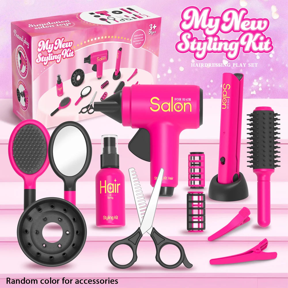 Kids Hair Salon Styling Kit Pretend Play Toys,Beauty Salon Playset for Toddler Girls 3+