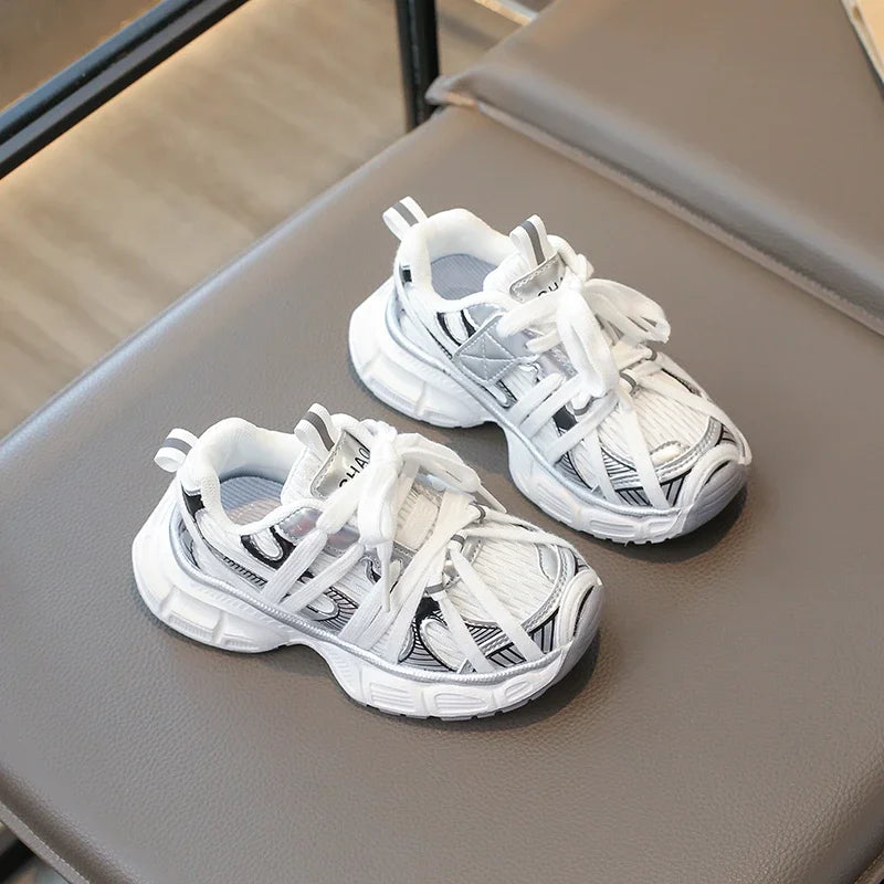 Kids Shoes for Boy School Black Beige Versatile Sports Shoes for Girls Fashion Causal Patchwork Children Mesh Chunky Sneakers