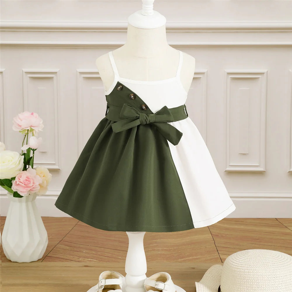 Mary Baby Girl Summer Daily Strap Color Matching Dress