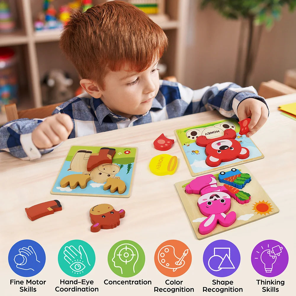 8 Pack Animal Wooden Puzzles Toys For Toddlers Boys Girls