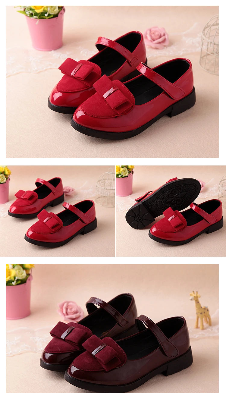 Girl Princess Leather Shoes PU Casual Baby Black Red Girls Fashion Brand Glossy Dance Shoes