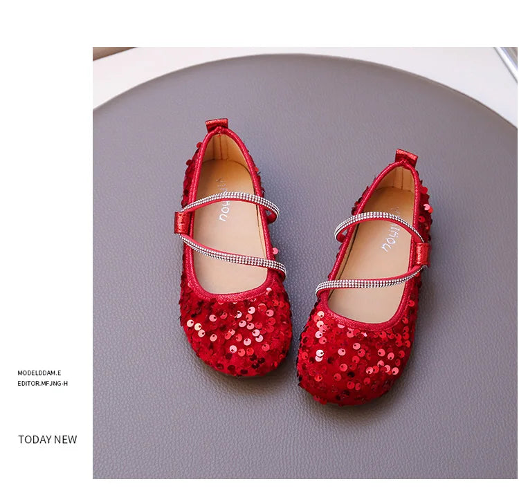 Fashion Girl Shoe 2025autumn New Sequined Princess Shoe Sweet Girl Party Dresses Soft Sole Kid Shoes Women Shoes Designer Shoes
