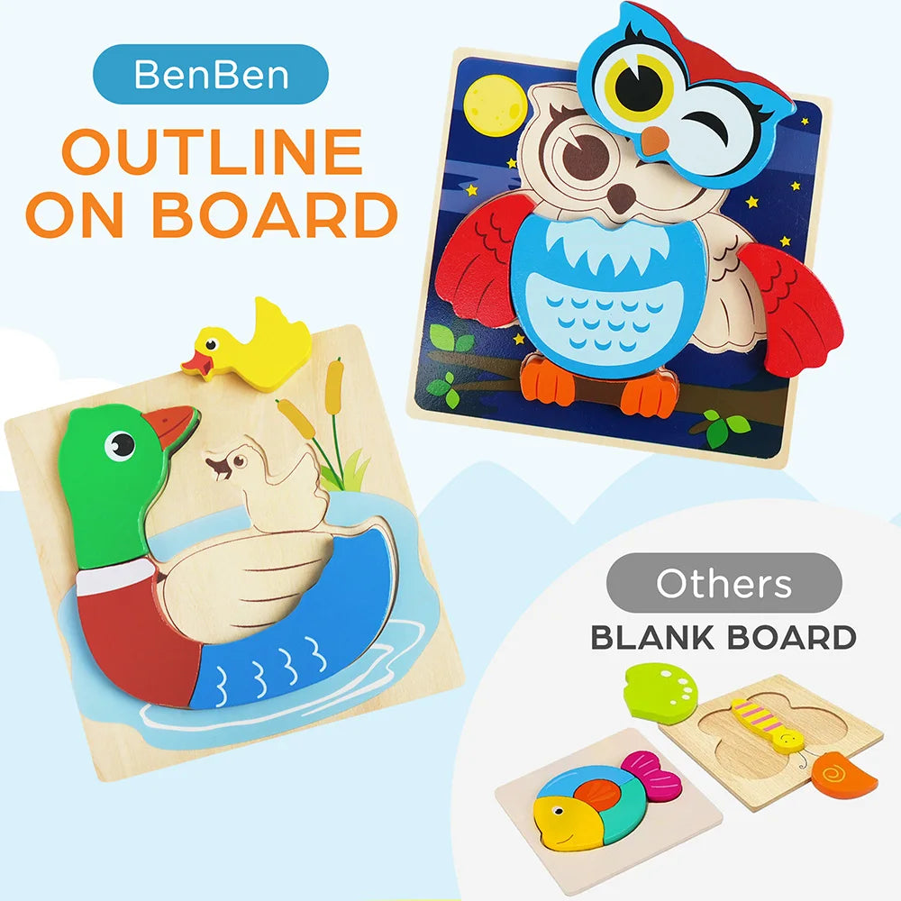 8 Pack Animal Wooden Puzzles Toys For Toddlers Boys Girls