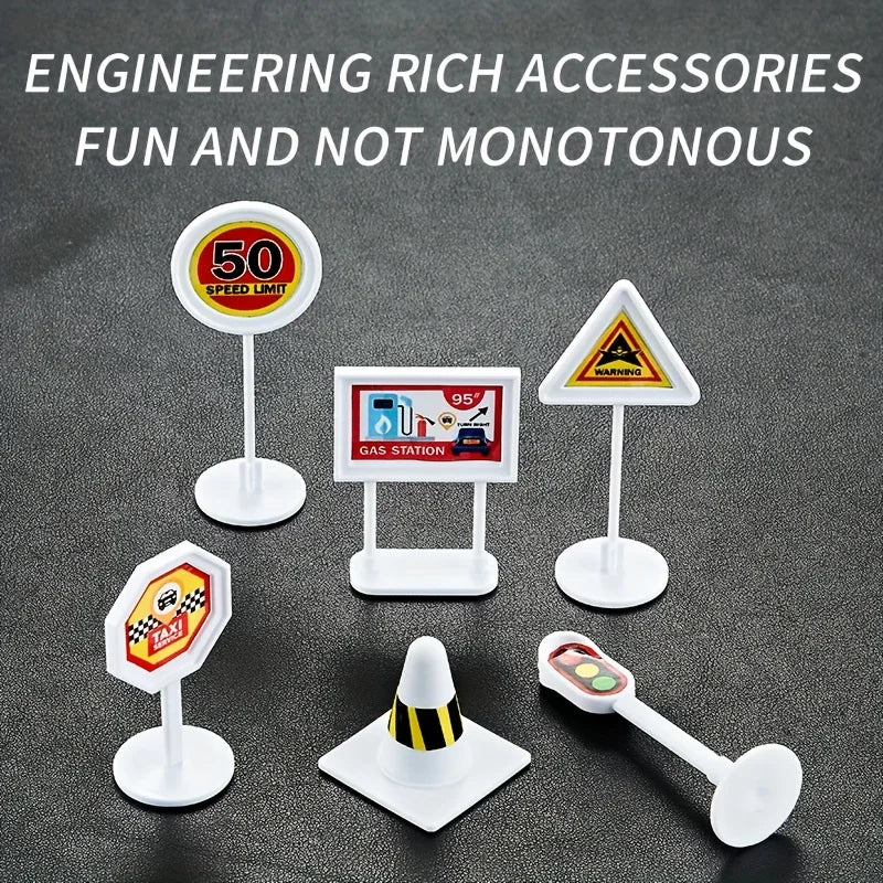 Children's Airplane Car Toy, Model Equipped with 6 Road Signs Random 3 Cars 1 Helicopter