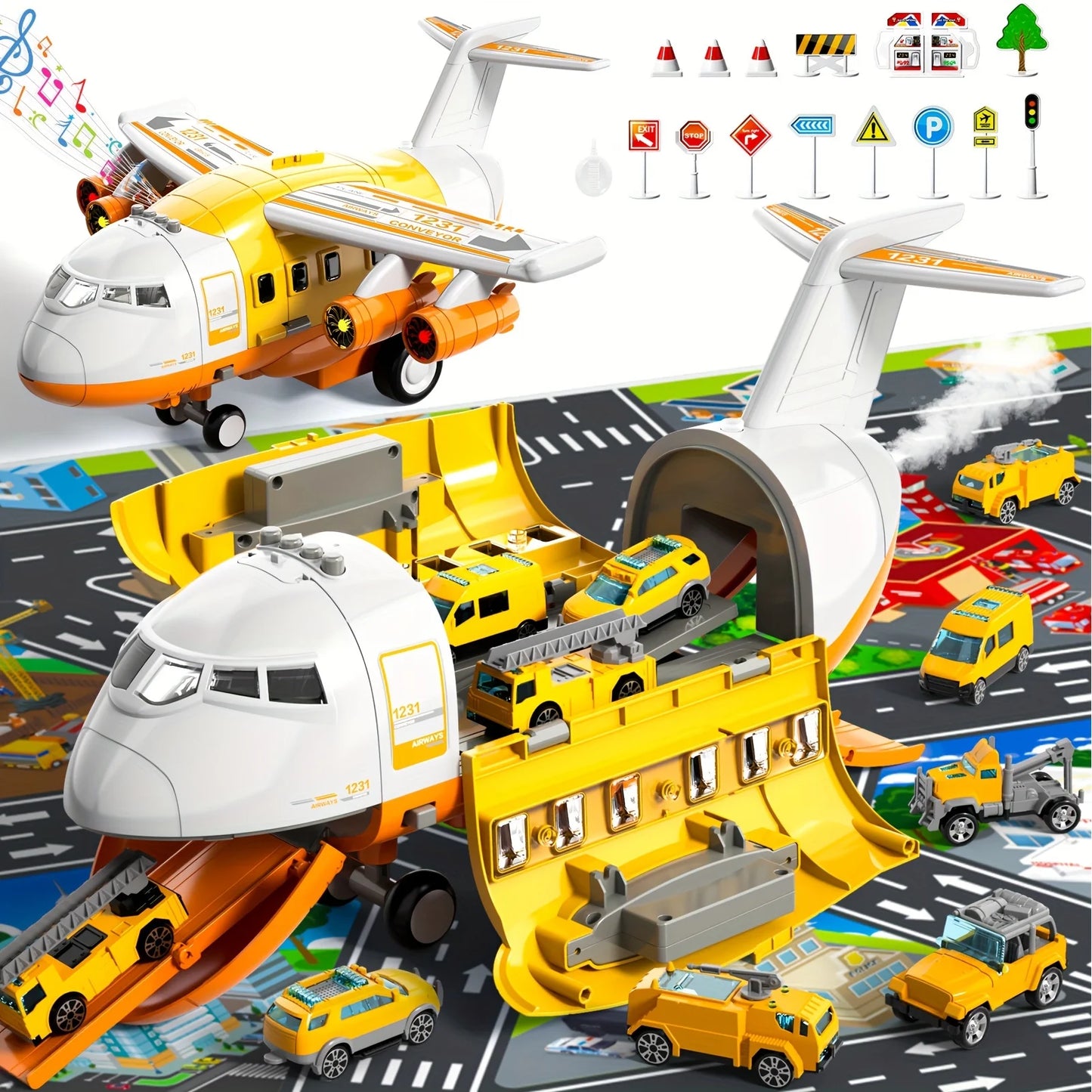 Kids Airplane Toy Set With Fire Trucks For Ages 4-8