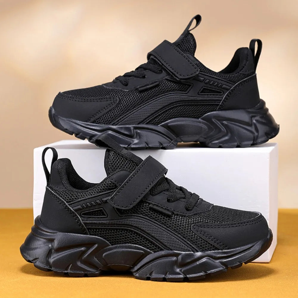 Lightweight Children's Black Sneakers Breathable Mesh for Boys Casual Walking Shoes