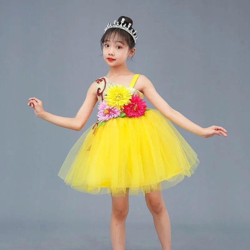 Multicolored Dance Dress Girls Modern Dance Costume Girls Contemporary Freestyle Dance Dress Girls Vestidos De Fiesta