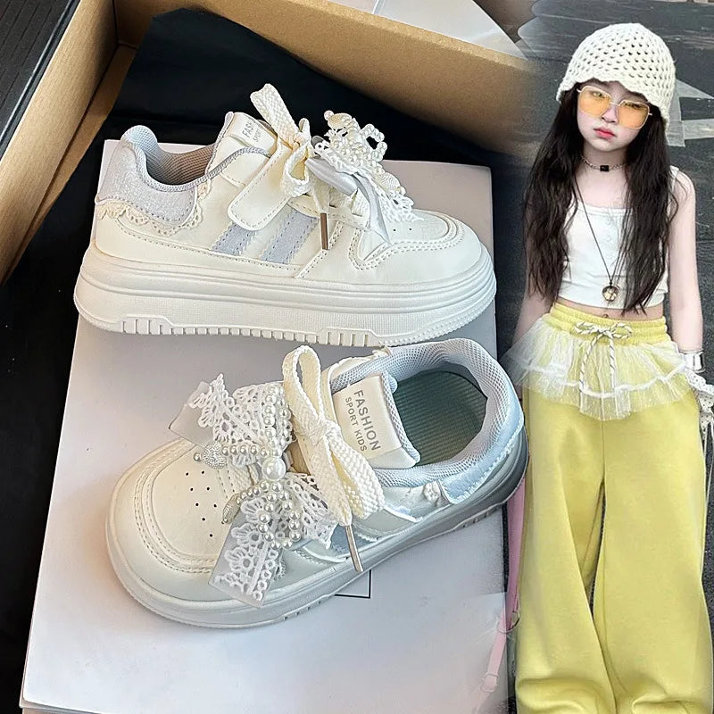 Girls Sports Shoes for Students Casual Shoes Princess Style Soft Bottom 2026 Brand New Children Tennis Shoes Breathable Non-slip