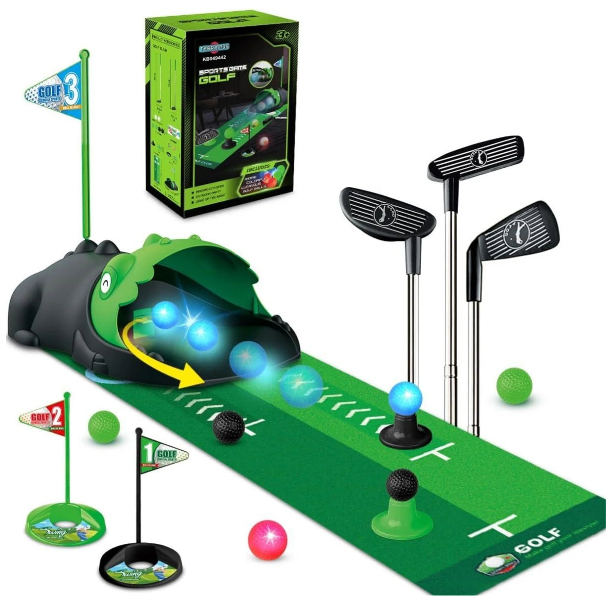 Kids Toy Golf Set Auto Returner Night Light Golf Balls Mat Toddler Mini Golf Game