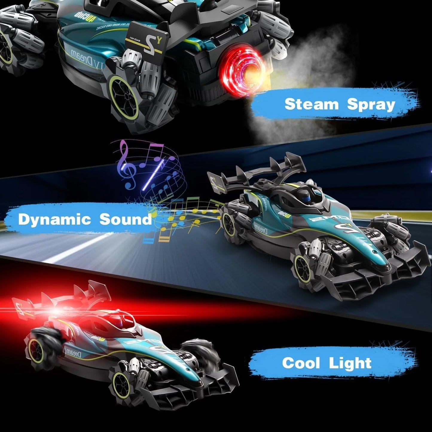 Y2 RC Car, Drift Car with Light Spray, 2.4Ghz 4WD 360° Remote Control Racing Stunt Cars Electric Toys Model Gifts for Kids Boys