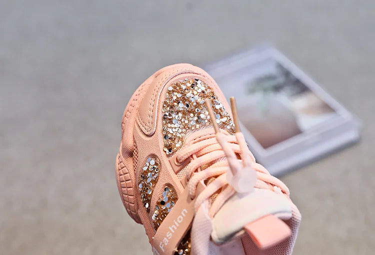 2022 Spring Fashion Women Sneakers Kids Toddler Girl Shoes Rhinestones Glittering Childen Outdoor Leisure Sports White Shoes Red
