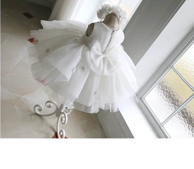 Newborn Baptism Dress For Baby Girl White First Birthday Party Wear 3D Flower Toddler Girl Christening Gown Wedding Vestidos