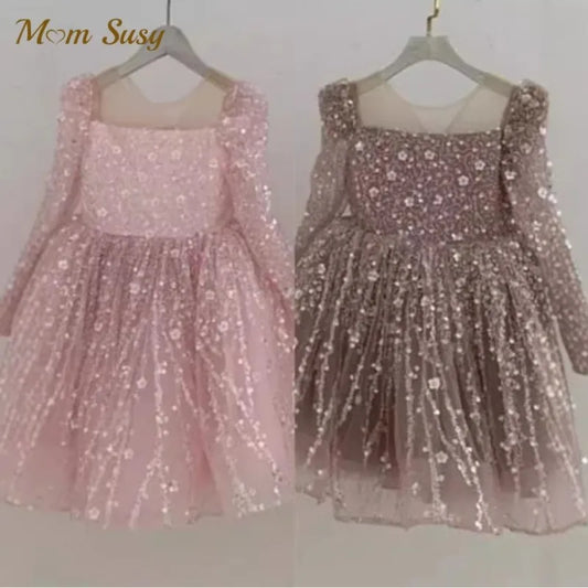 Baby Girl Princess Sequins Ball Gown Dress Infant Toddler Long Sleeve Dress