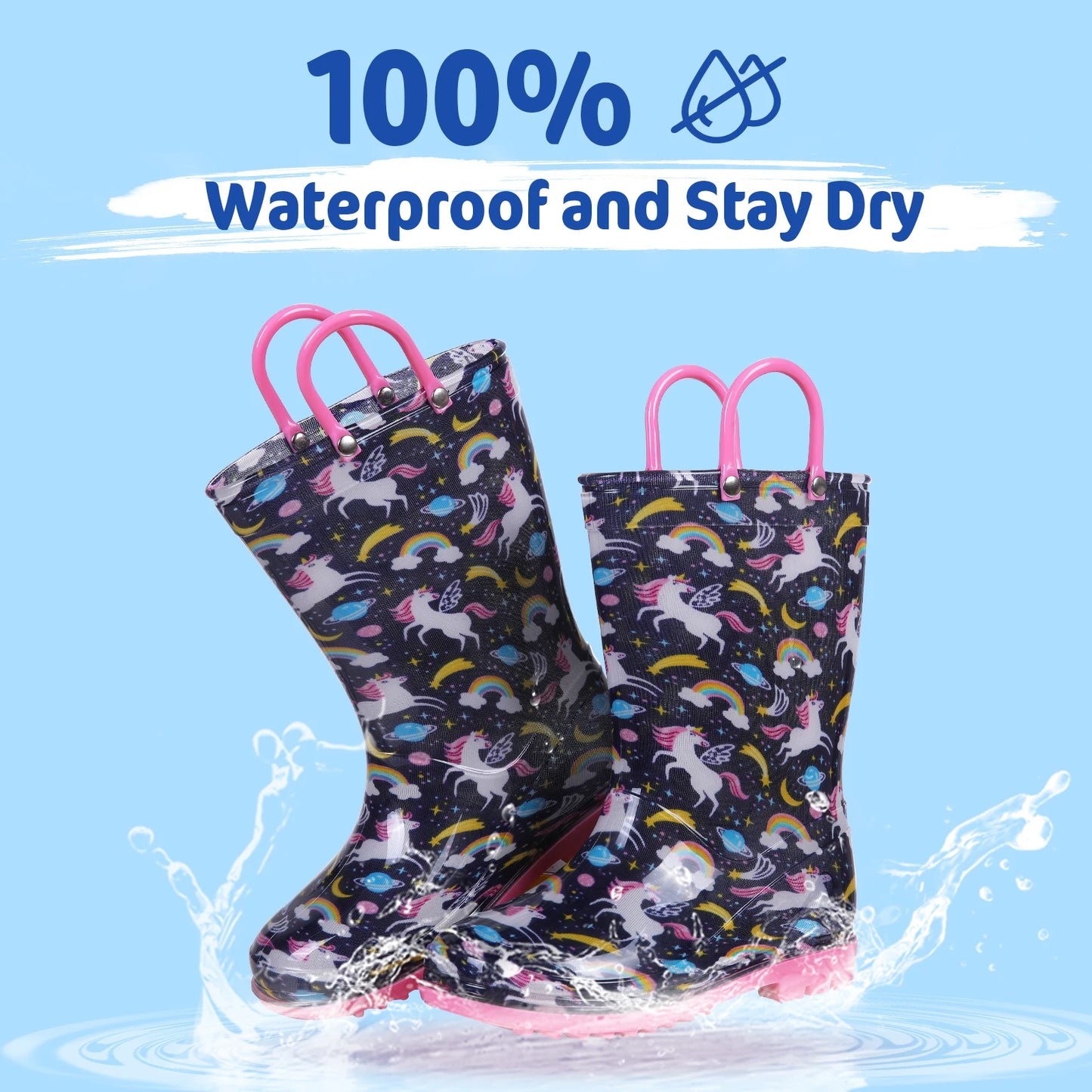Jaden Evshine  Kids Rain Boots - Fun Dinosaur Unicorn Design