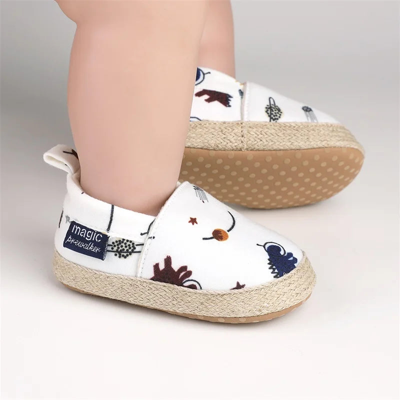 Baby Boy Girl Shoes Dinosaur Print Closed Toe Walking Shoes