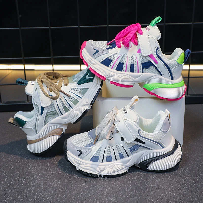 Girl's Color Block Mesh Breathable Chunky Shoes Comfy  Sneakers