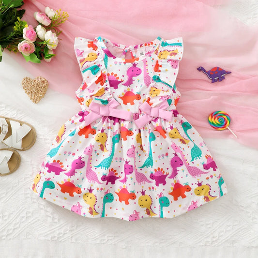 Toddler Girl Dresses Fashion Cartoon Little Dinosaur Sleeveless Dress