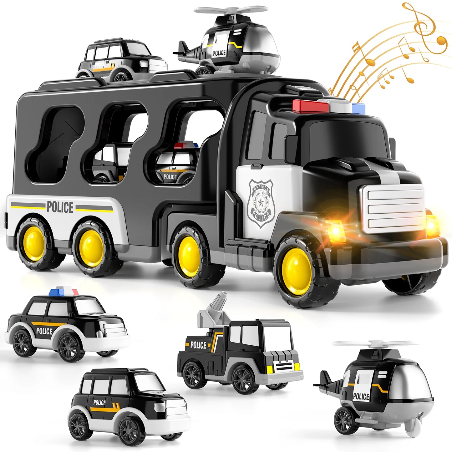 Police Truck Toy Set for Kids - 5 in 1 Truck and Cars