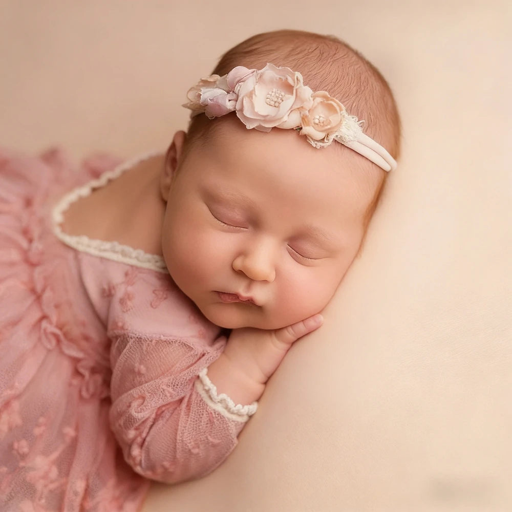 Baby Girl Tutu Dress Pink Lace Floral Embroidered Long Sleeve Romper Newborn Photography Outfit Photo Shoot