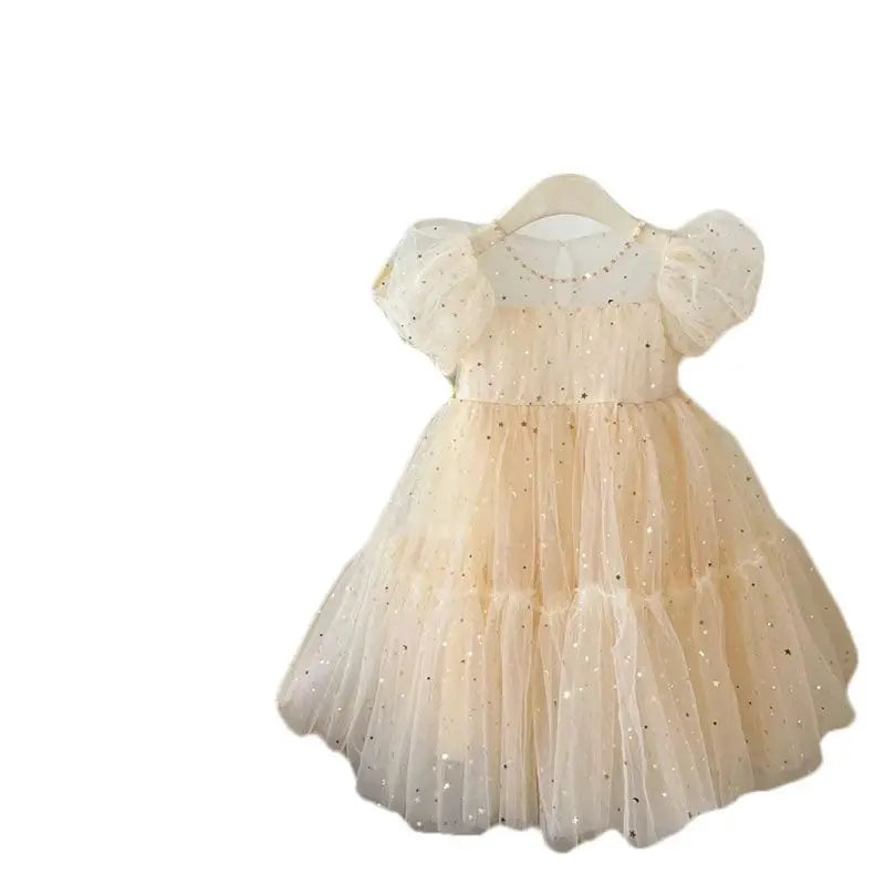 Summer Dresses Girls' Elegant Dress Girl Baby Bubble Sleeve Mesh Sequin Dress
