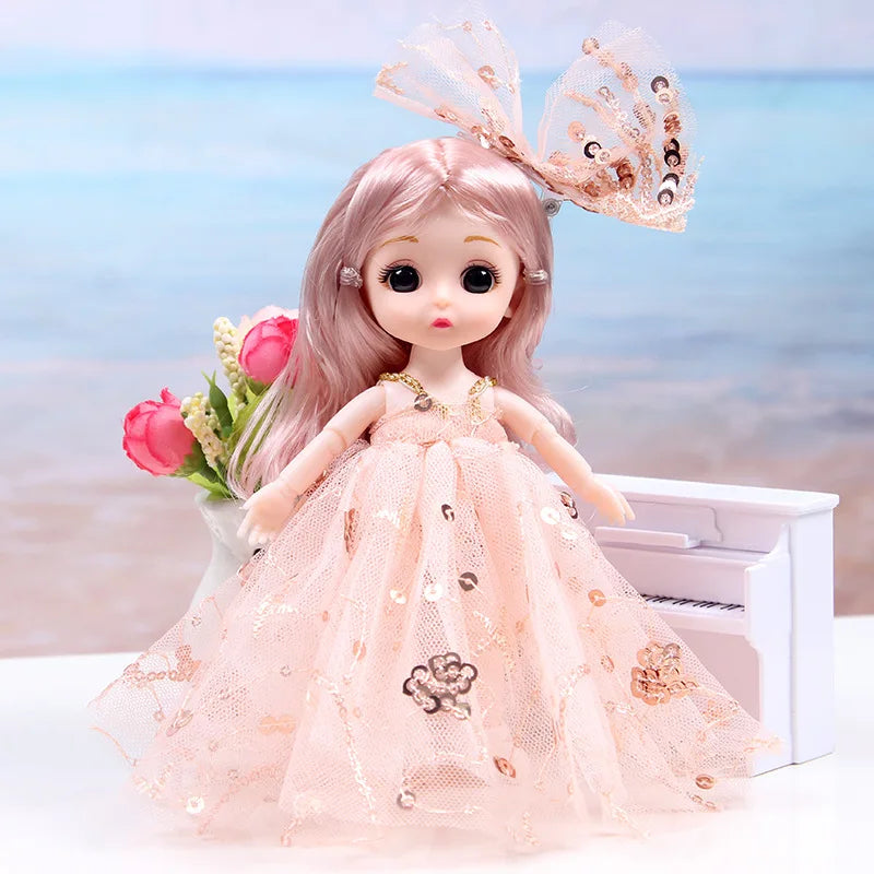 17CM Movable Joint Doll Girl Dress Up Dollhouse Makeup DIY Toys Cute Safety Baby 3D Doll Babies Toddler Princess Beautiful Gift