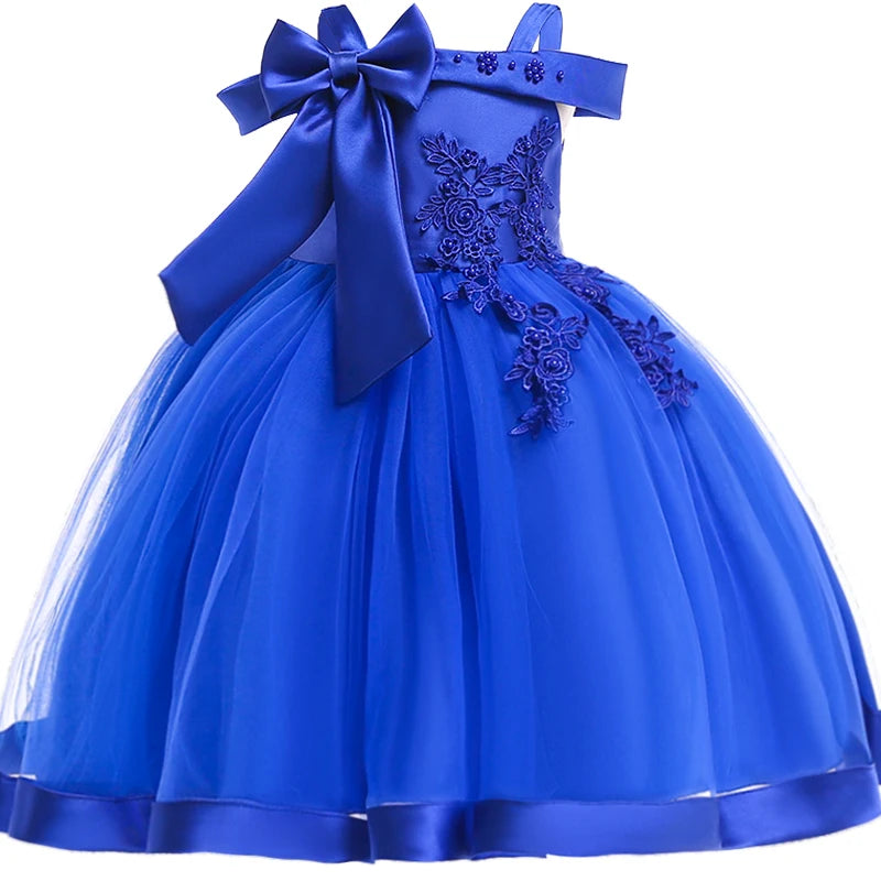 Kids Christmas Party Dresses For Girls Appliques Flower Elegant Wedding Dress