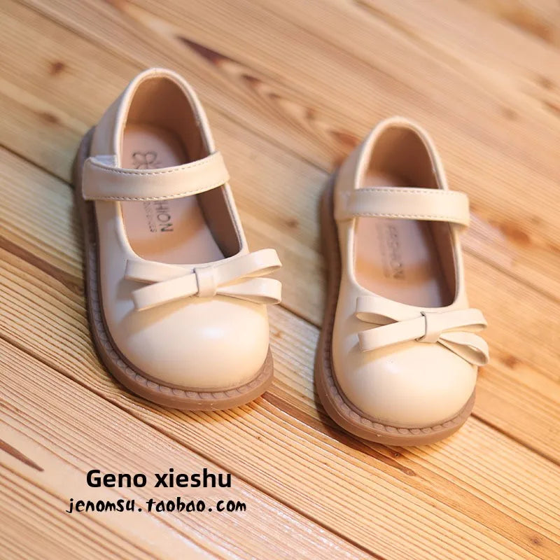 Little Girls Shoes Spring Autumn Kids Soft PU Leather Shoes for Girl School Mary Jane Cute Sweet Flats Shoes  Beige, Black