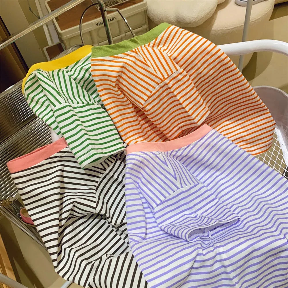 Valeria Children's New Striped T-Shirt Baby Thin Section Half-Sleeved Bottoming