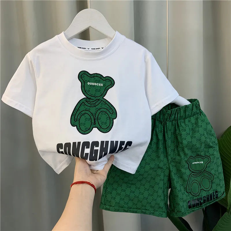 Boys Cartoon Bear Clothes Set with Tshirts and Shorts