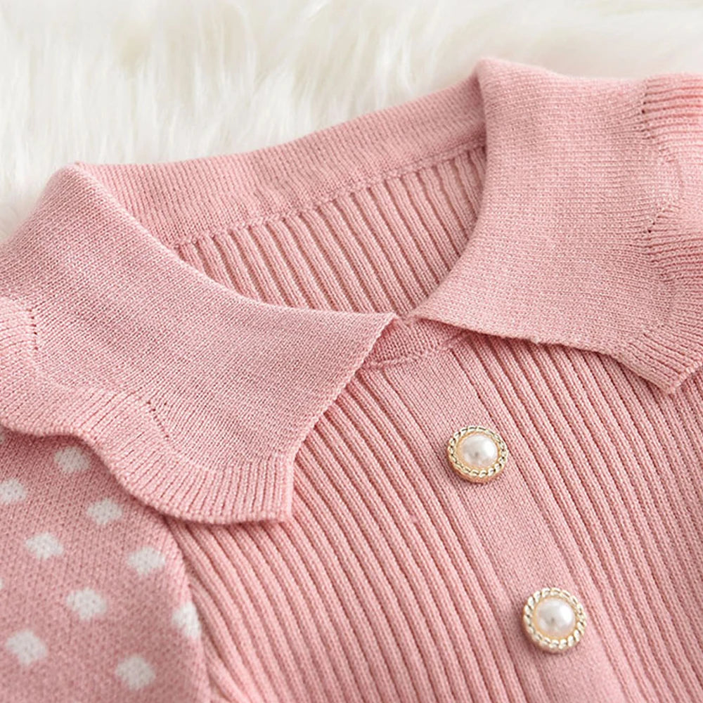 Jaliya Baby Girl Sweater Dress - Knitted, Polka Dots & Warm